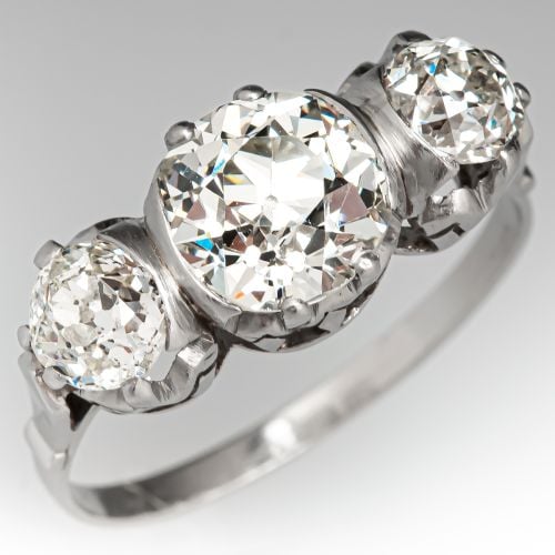 1920's Antique Three Stone Diamond Engagement Ring Center 1.88ct L/VVS2 GIA