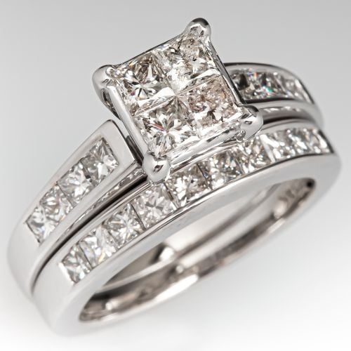 Princess Cut Diamond Engagement Ring Fused Wedding Set 14K