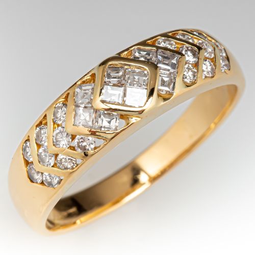 Square Step Diamond Band Ring 18K Yellow Gold