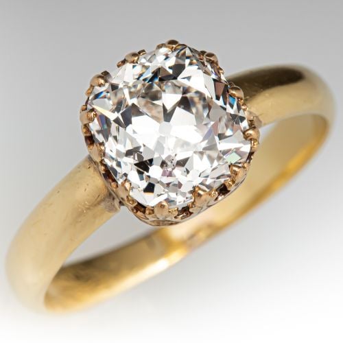 Late Victorian Old Mine Cut Diamond Engagement Ring Yellow Gold 2.52ct K/SI2 GIA