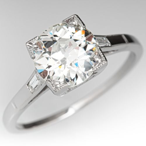 Circa 1930's Diamond Engagement Ring Platinum 2.10ct K/VS2 GIA