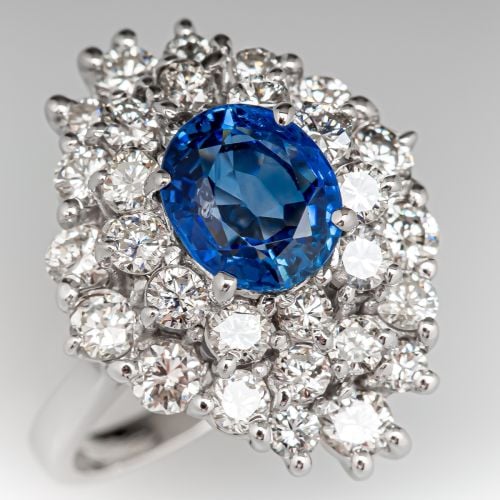 Blue Sapphire & Diamond Cocktail Ring 14K White Gold