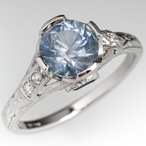 No Heat Montana Sapphire Engagement Ring w/ Accents 18K White Gold