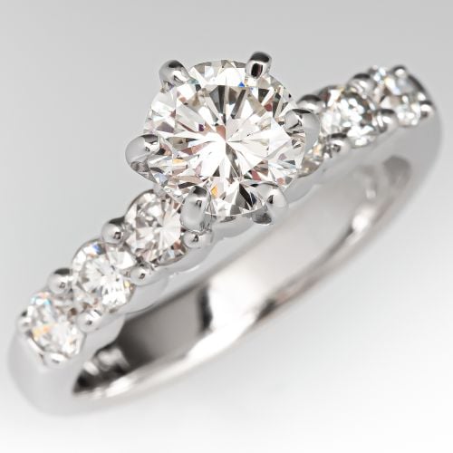 Round Diamond Engagement Ring w/ Accents 18K White Gold .77ct H/SI1