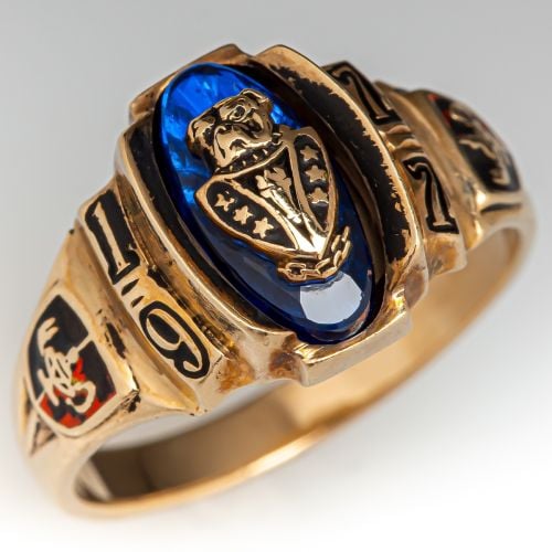 Vintage 1977 Class Ring w/ Blue Glass Accent 14K Yellow Gold