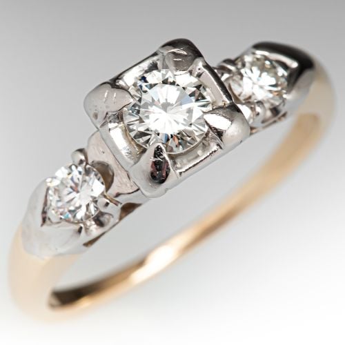 Vintage Diamond Engagement Ring 14K Two Tone Gold .31ct J/VS2