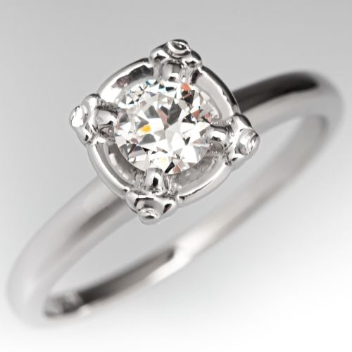 Vintage Diamond Solitaire Engagement Ring 14K White Gold .30ct F/VS1