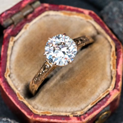 Vintage Diamond Engagement Ring w/ Engraved Details 1.36ct J/SI1 GIA
