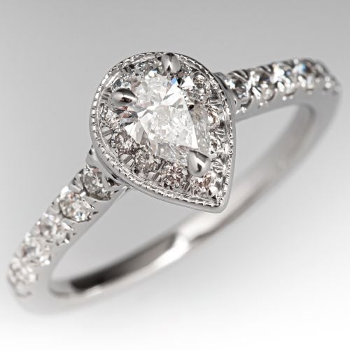 Pear Cut Diamond Engagement Ring w/ Accents 14K White Gold .33ct E/SI2