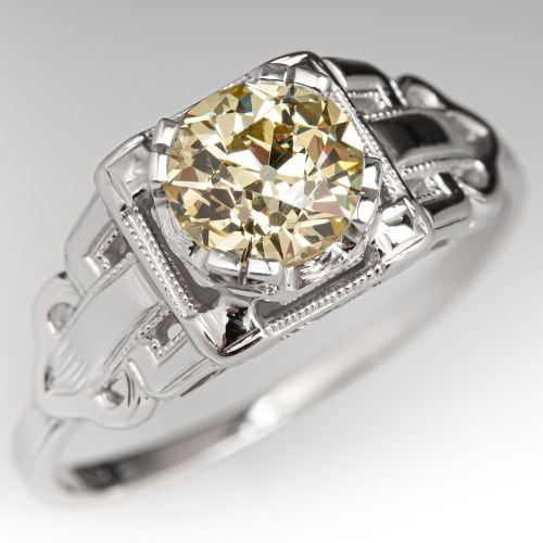 Fancy Yellow Old Euro Diamond 1940's Engagement Ring .92ct SI1