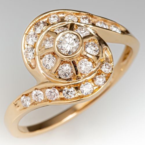 Diamond Swirl Engagement Ring 14K Yellow Gold