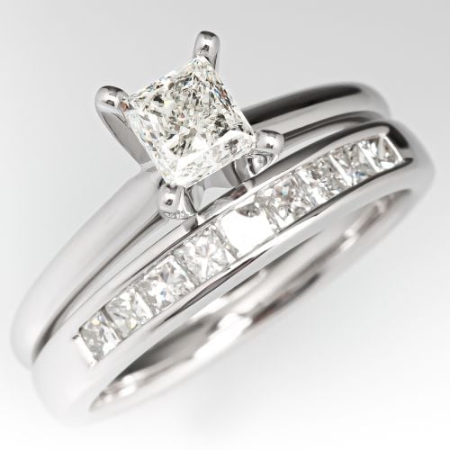 Princess Cut Diamond Engagement Ring Fused Wedding Set .64ct H/I1