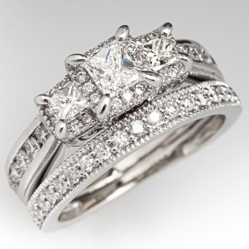 Two Ring Diamond Engagement Ring Wedding Set 14K White Gold .33ct F/SI2