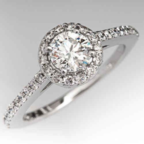 Diamond Halo Engagement Ring 18K White Gold .54ct I/SI1
