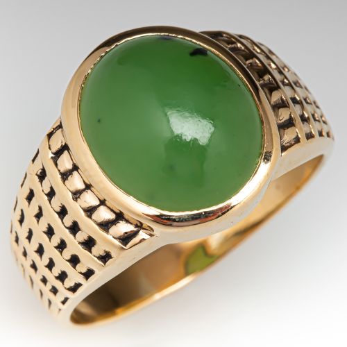 Men's Nephrite Jade Ring Yellow Gold