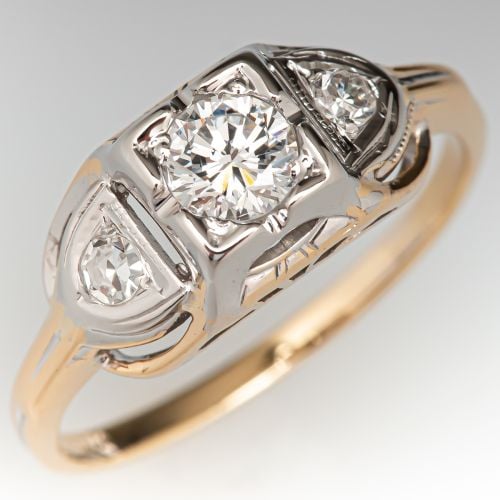 1950s Vintage Diamond Engagement Ring 14k Yellow Gold .24ct G/VS2