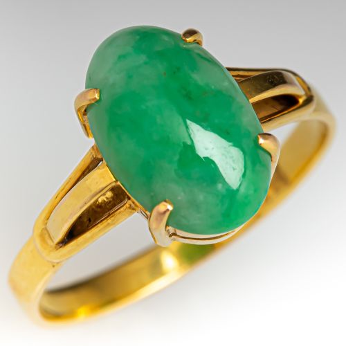 Vintage Oval Jade Cabochon Ring 14K Yellow Gold