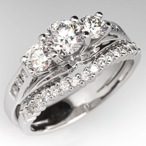 Diamond Engagement Ring Fused Wedding Set 14K White Gold .60ct G/SI2