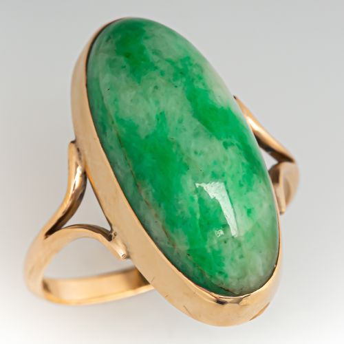 Oval Cut Jadeite Jade Ring Yellow Gold