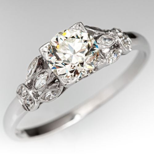Vintage Diamond Engagement Ring w/ Accents Platinum .79ct L/VS2