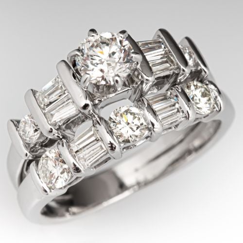 Diamond Engagement Ring Fused Wedding Set Platinum .43ct G/I1