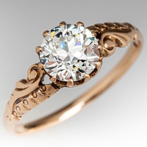 Late Victorian Diamond Solitaire Engagement Ring Yellow Gold 1.40ct L/VS1 GIA
