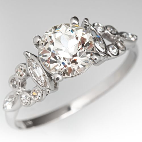 Vintage Diamond Engagement Ring w/ Accents Platinum 1.39ct L/VS2 GIA