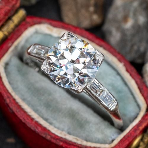 Vintage Diamond Engagement Ring w/ Baguette Accents Platinum 1.80ct I/SI1 GIA