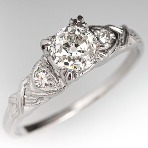 1930's Diamond Engagement Ring w/ Accents Platinum .75ct H/I1 GIA