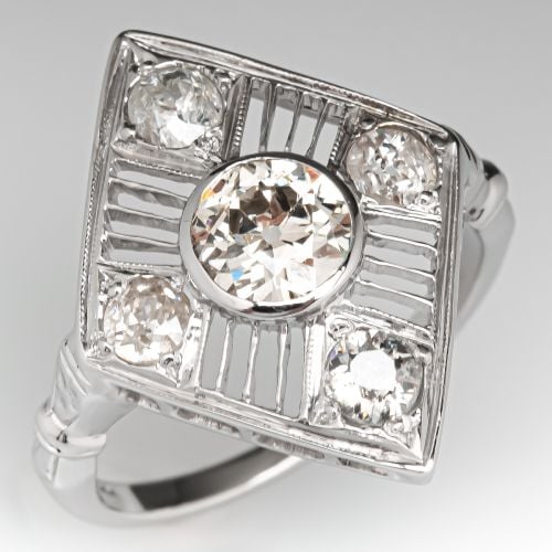 Vintage Navette Shaped Diamond Ring 14K White Gold