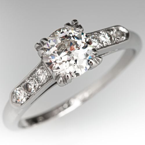 Engraved 1940 Vintage Diamond Engagement Ring w/ Accents Platinum .81ct F/I1