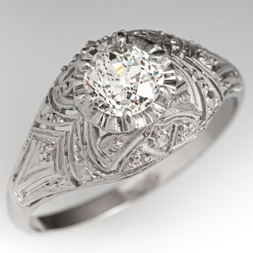 1920's Pierced Design Diamond Engagement Ring Platinum .70ct I/SI2