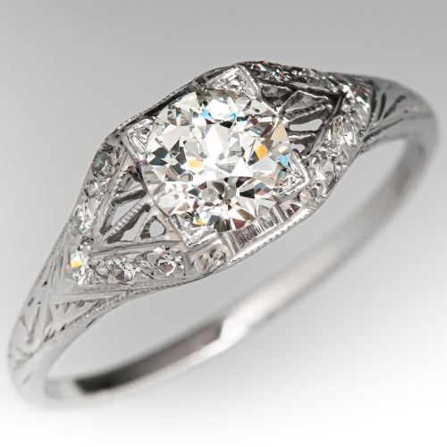Art Deco Diamond Engagement Ring Platinum .75ct I/SI2