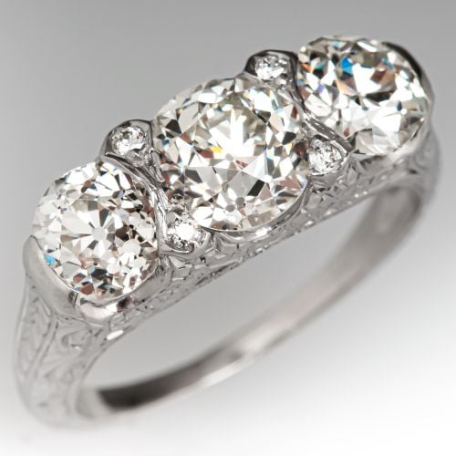 Art Deco Three Stone Diamond Engagement Ring Platinum Center .97ct J/VS2
