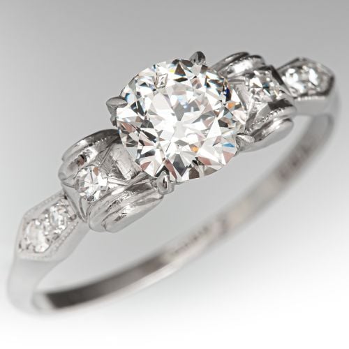 Art Deco Diamond Engagement Ring w/ Accents Platinum .77ct I/I1 GIA