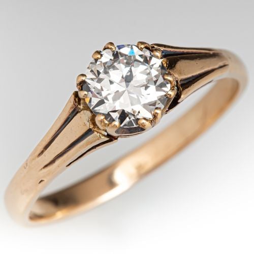 1980's England Hallmark Diamond Engagement Ring Yellow Gold .81ct G/VS1 GIA