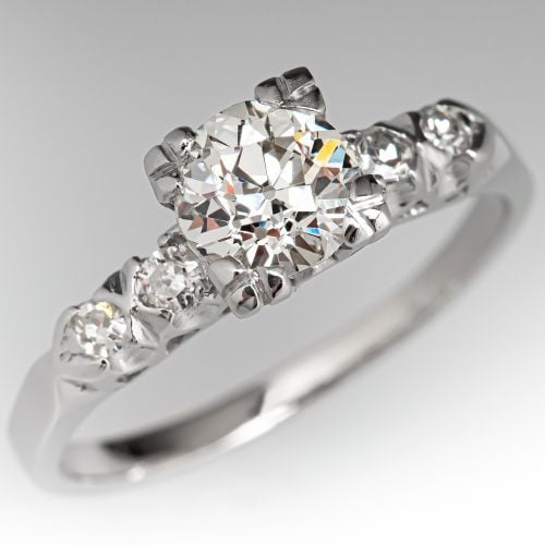 Art Deco Diamond Engagement Ring w/ Accents Platinum .81ct H/SI1