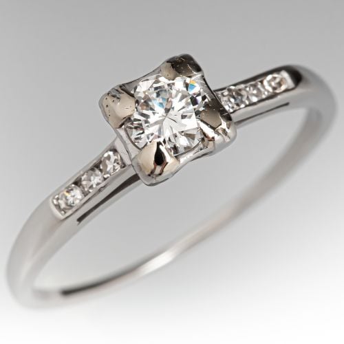 Vintage Diamond Engagement Ring w/ Accents Platinum .25ct H/SI1