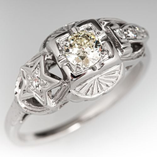 Vintage Diamond Engagement Ring w/ Engraved Details .22ct N/SI1