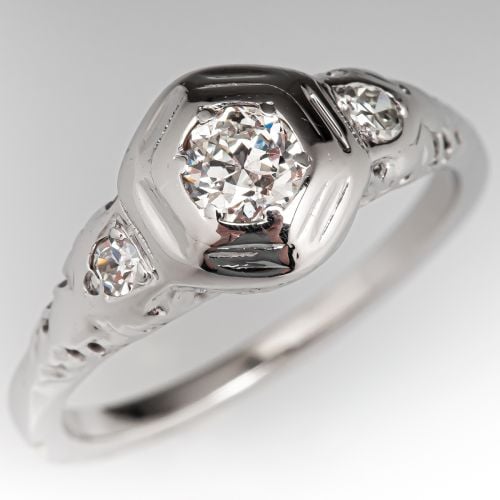 Vintage Transitional Cut Diamond Engagement Ring w/ Accents .23ct G/SI1