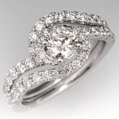 Diamond Bypass Style Engagement Ring Wedding Set 14K White Gold