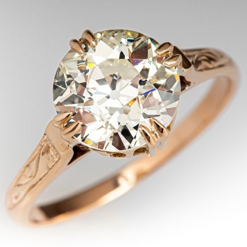 Vintage Diamond Engagement Ring 14K Yellow Gold 1.79ct Q-R/VS2 GIA