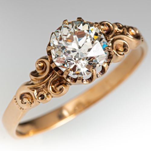 Victorian Diamond Engagement Ring w/ Scroll Details Yellow Gold .70ct G/SI1