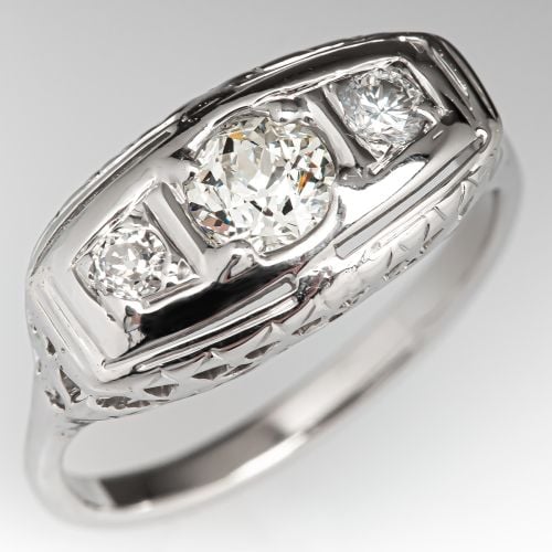 1930's White Gold Three Stone Diamond Ring