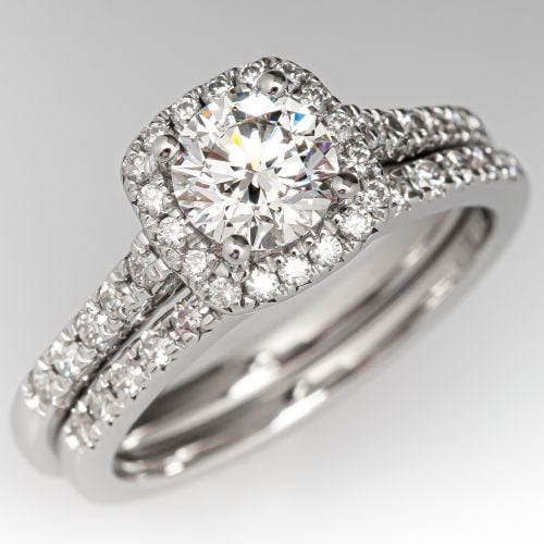 Diamond Halo Engagement Ring Wedding Set Platinum .62ct G/VS2 GIA
