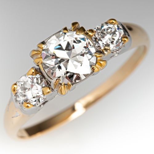 Vintage Diamond Engagement Ring 14K Two Tone Gold .70ct I/SI1 GIA