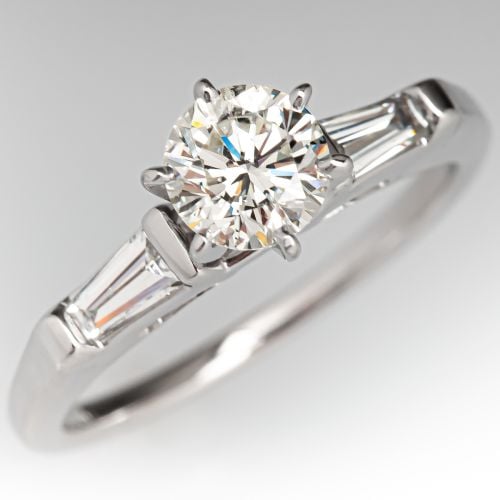 Diamond Engagement Ring w/ Baguette Accents 18K White Gold .50ct L/SI2
