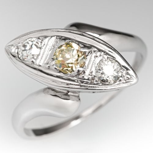 Three Stone Diamond Navette Ring 14K White Gold