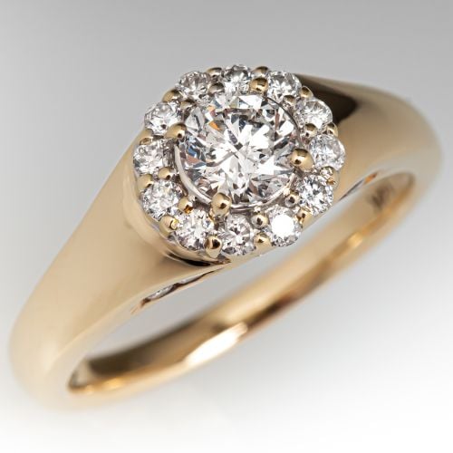 Diamond Halo Engagement Ring 14K Yellow Gold .45ct F/I1