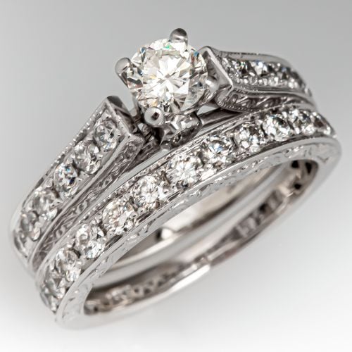Diamond Engagement Ring Wedding Set 14K White Gold .30ct I/I1